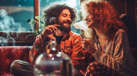 Premium Ai Image Young Happy Couple Man And Woman Smoke Cannabis Weed Catch A Buzz Together At