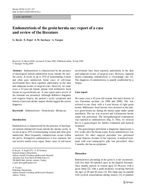 Pdf Endometriosis Of The Groin Hernia Sac Report Of A Case And