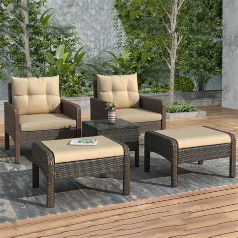 Urhomepro 5 Piece Patio Wicker Sofa Set Outdoor Furniture Set 2pcs