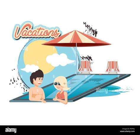 Vacations Couple In The Pool Vector Illustration Design Stock Vector Image And Art Alamy