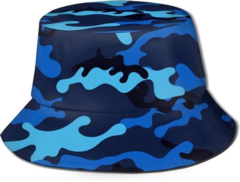 Funny Vute Bucket Hat Blue Camouflage Pattern Foldable Sun Beach Hat