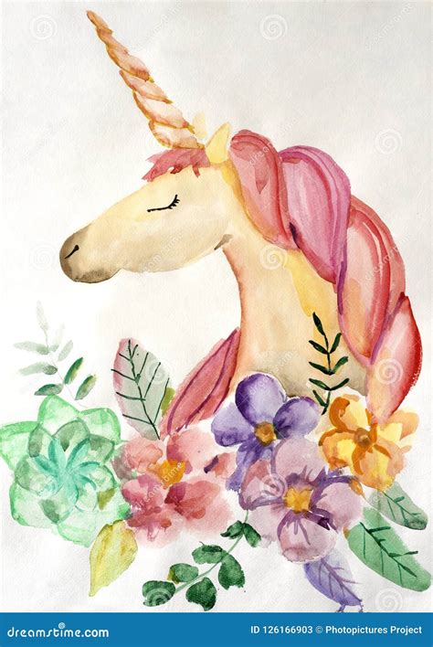 Unicorn With Flowers Stock Illustration Illustration Of Design 126166903