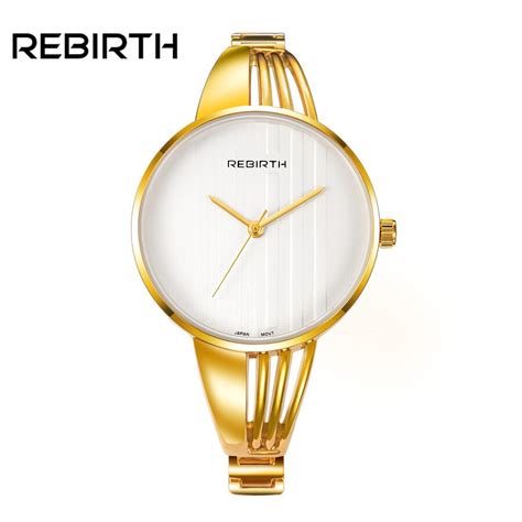 rebirth luxury brand ladies steel gold bracelet watch women fashion simple dial quartz