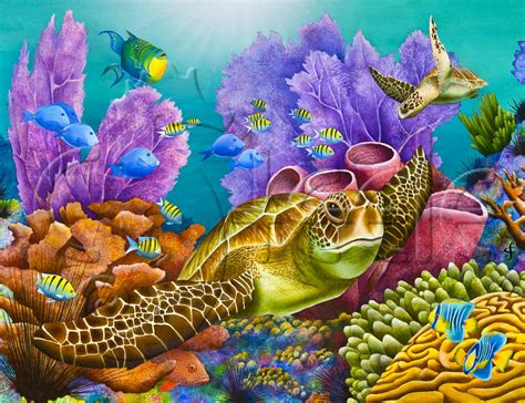 Easy management & easier savings. Carolyn Steele tropical art print coral reef and sea turtle