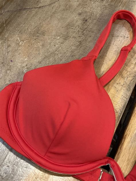 Shade And Shore Lightly Lined V Wire Red Bikini Top Size 34dd Ebay