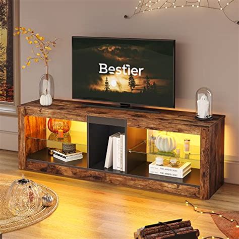 Buy Bestier Tv Stand Cabinet 140cm Modern Tv Unit With Glass Shelf Rgb