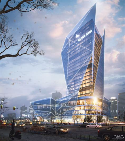 Polygon Office Tower On Behance Architecture Render Pinterest