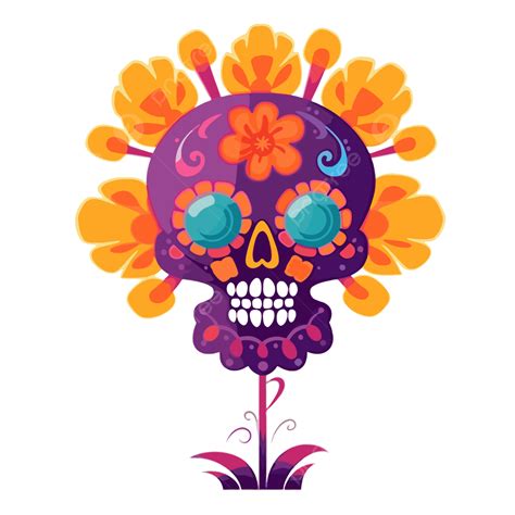 Dia De Los Muertos Flower Clipart Colourful Sugar Skull Design Vector