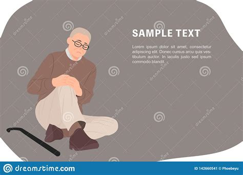 Cartoon People Character Design Banner Template Senior Old Man Sitting ...