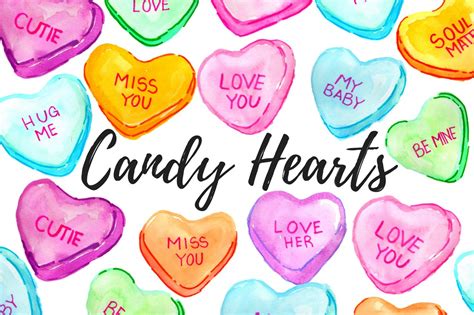 Valentines Candy Hearts Clipart Custom Designed Illustrations