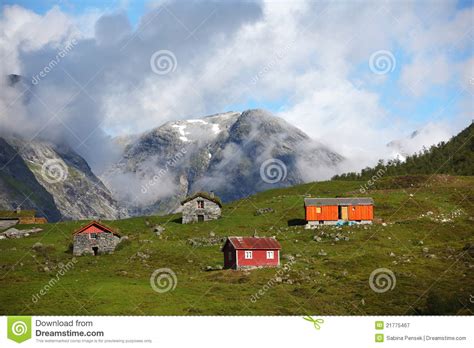 Village With Wooden Houses In The High Mountains Stock Image Image Of