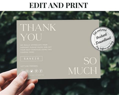 Modern Thank You For Your Purchase Card Editable Template Etsy