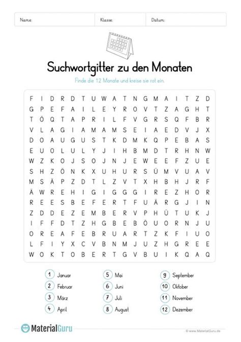 Grundschule stadtmitte würzburggrundschule stadtmitte würzburg. Kostenlose Arbeitsblätter und Übungen zum Thema Monate für ...