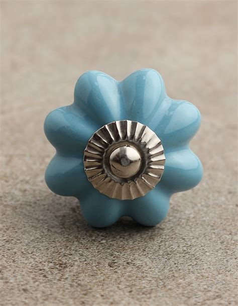 Turquoise Handmade Flower Shaped Ceramic Drawer Knob Knobco
