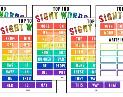 100 Printable Lets Learn Fry 1st Hundred Sight Words Etsy Sight