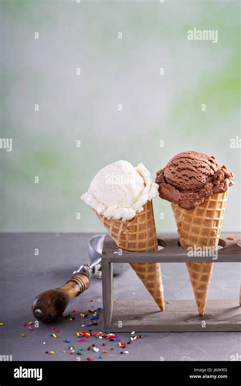 Variety Of Ice Cream Cones Stock Photo Alamy