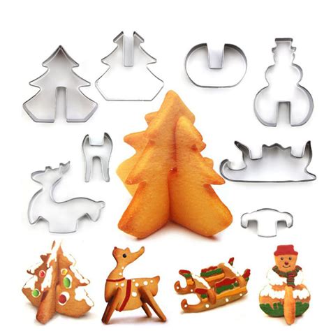 Christmas Cookie Cutters Set 8pcs 3d Christmas Small Metal Shapes Molds