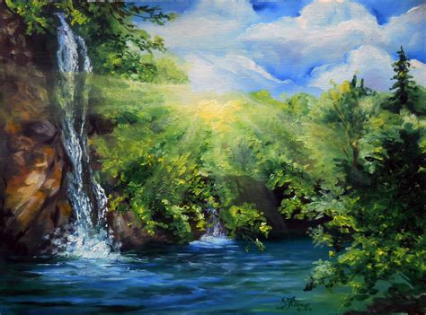 Waterfall Oil Painting At Explore Collection Of