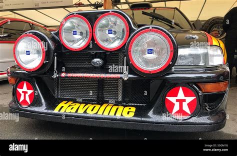 Subaru Wrc Rally Car Front Lights At Goodwood Festival Of Speed Stock