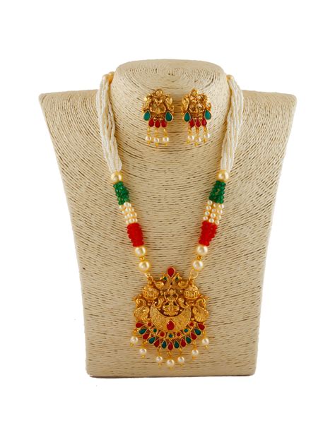 Buy Multi Colour Gold Finish Moti Mala Pendant Set For Women Online