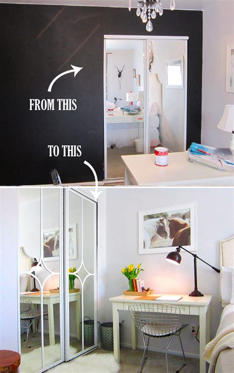Roxanne created a template online using my overlays and had these mailed to her to attach to the mirror. DIY Challenge: Give Your Closet Doors a Makeover - Ideas ...