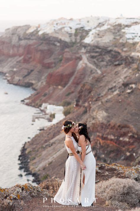 52 Best Santorini Sunset Lesbian Wedding Engagement Ideas Lesbian Wedding Santorini Sunset