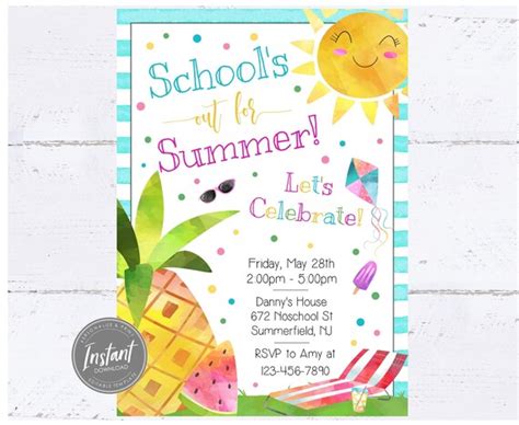 Schools Out For Summer Invitation End Of The School Year Invite