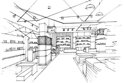 Premium Vector Sketch Drawing Of Clothing Store Corridor Modern