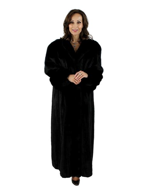 Female Ranch Mink Fur Coat W Detachable Fox Trimmed Hood Womens