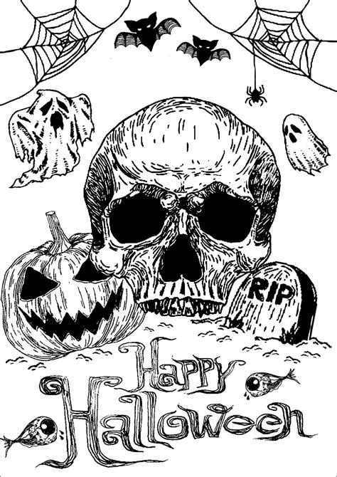 Cr Ne Citrouille Et Tombe Halloween Adult Coloring Pages