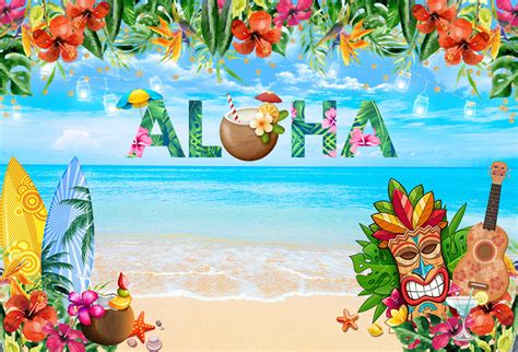 Aloha Luau Party Backdrop Tropical Hawaiian Beach Photography Etsy