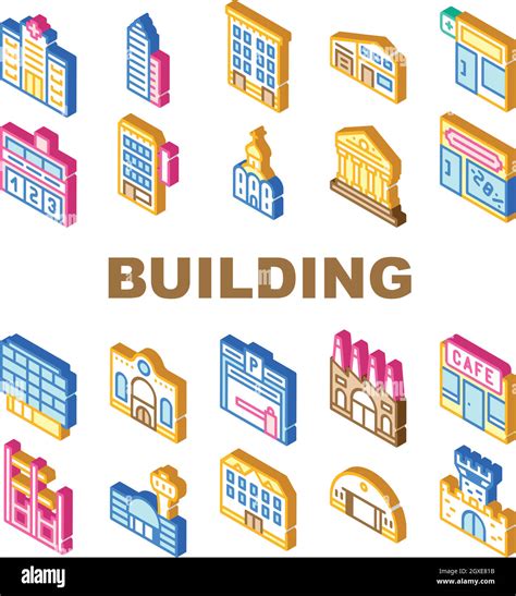Building Architecture Collection Icons Set Vector Illustrations Stock