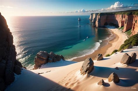 Una Playa Con Dunas De Arena Y Un Faro En El Horizonte Foto Premium