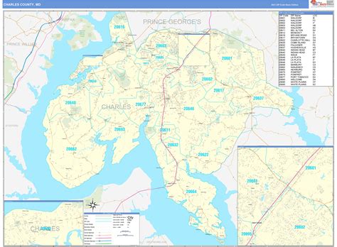 Charles County Md Zip Code Wall Map Basic Style By Marketmaps Mapsales