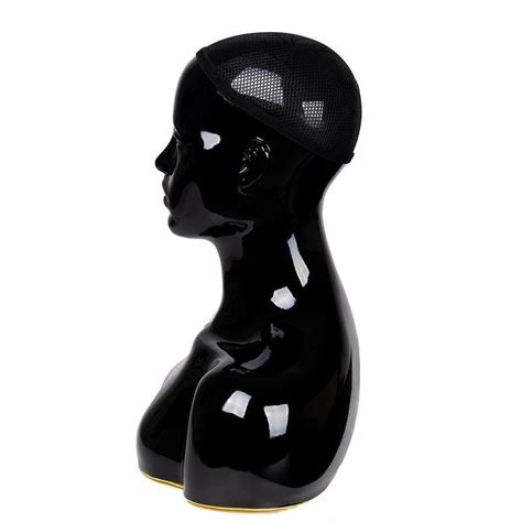 Professional Black Gloss Female Mannequin Head Bust
