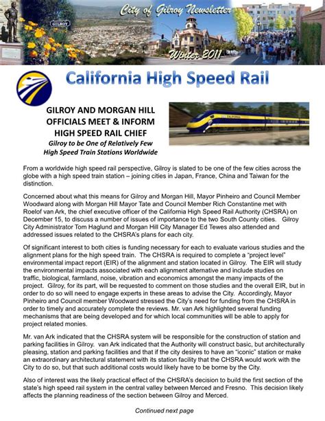 gilroy and morgan hill officials meet and inform high speed rail chief gilroy to be one of