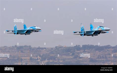Two Ukrainian Air Force Sukhoi Su 27departing Together After The