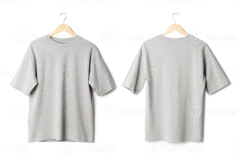 Gray Oversize T Shirt Mockup Hanging Isolated On White Background With