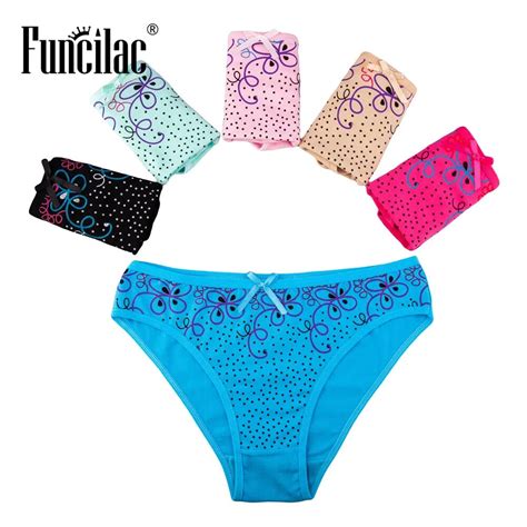 Funcilac Breathable Womens Cotton Print Briefs Lingerie Cute Panties Sexy Women Low Rise