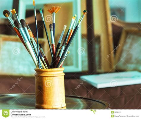 Closeup Of Painting Brushes Stock Image Image Of Border Home 36361113