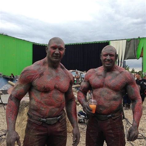 Drax And His Stunt Double Guardians Of The Galaxy Avengers Actors