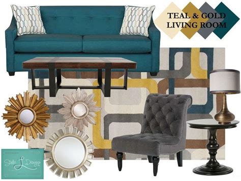Teal And Gold Living Room With Blue Couch Chair Mirror Lamp Table