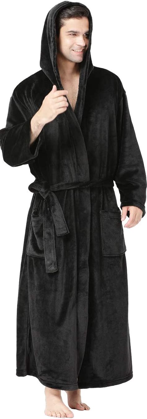 black hooded robe with hoodie for men spa robe hooded mens bathrobe plus size mens robes plush