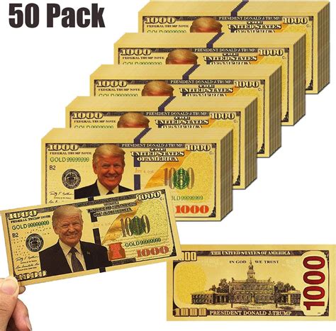 Partyyeah Donald Trump 1000 Dollar Bill Banknote One Thousand 24k Gold Coated