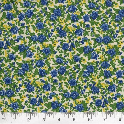 Blue And Yellow Calico Fabric 100 Cotton Fabric By The Yard Etsy