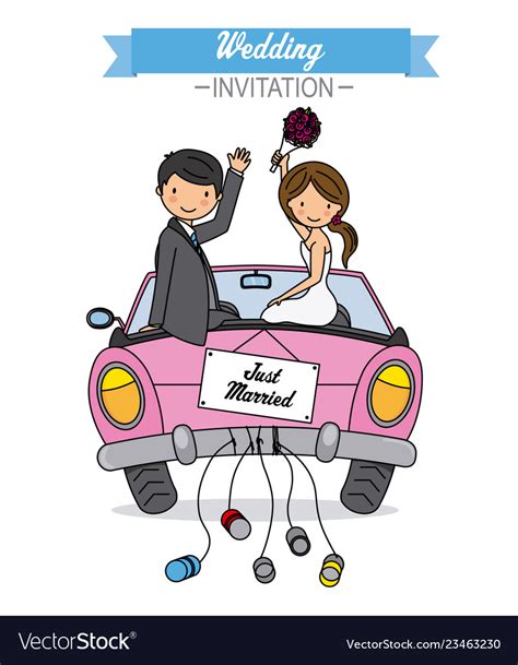 Newlyweds Go By Car Royalty Free Vector Image Vectorstock