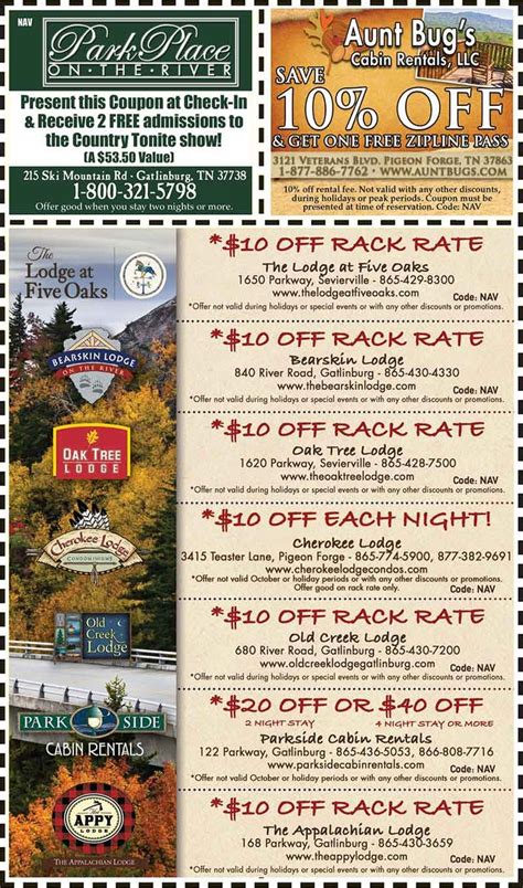 Discount Coupons For The Smoky Mountains Pigeon Forge Discounts