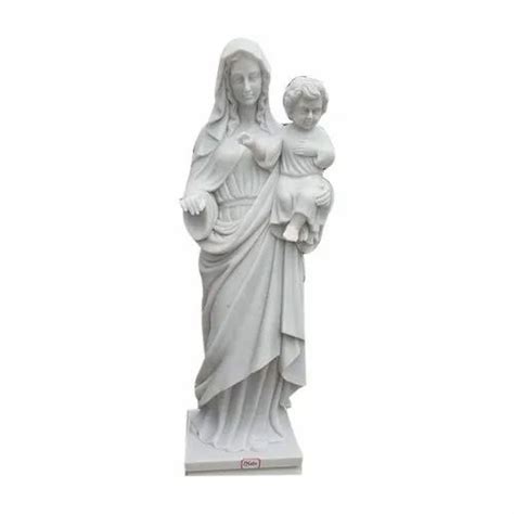 White Plain Marble Mary With Baby Jesus Statue Size 3 Feet At Rs