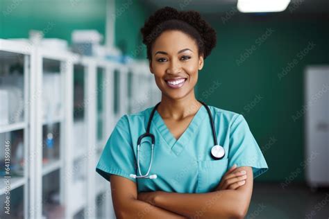 African American Nurse In Hospital Setting Concept For Health Care