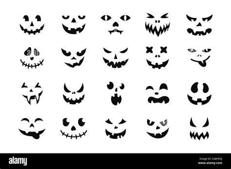Face Halloween Icon Set Black Creepy Smile Smiling Mask Pumpkin Grin